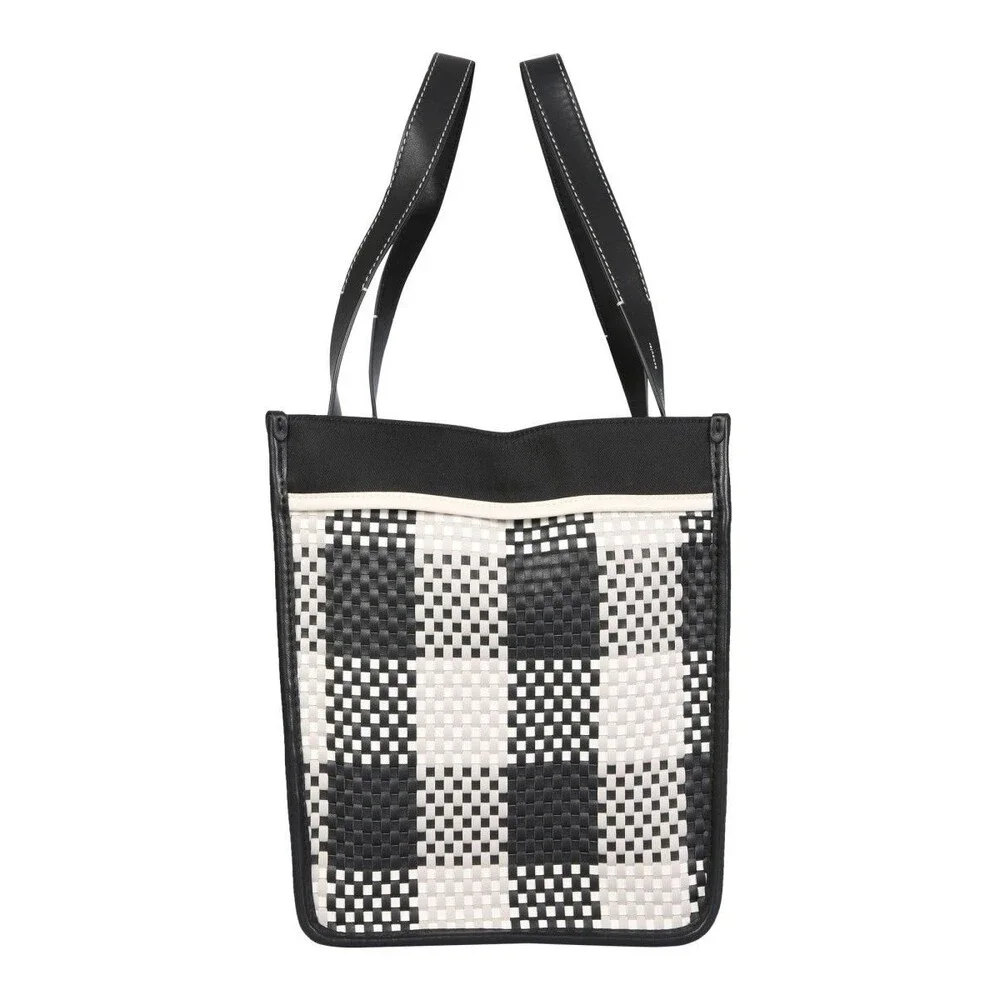 Proenza Schouler White Label Morris Woven Plaid Tote Black White Large
